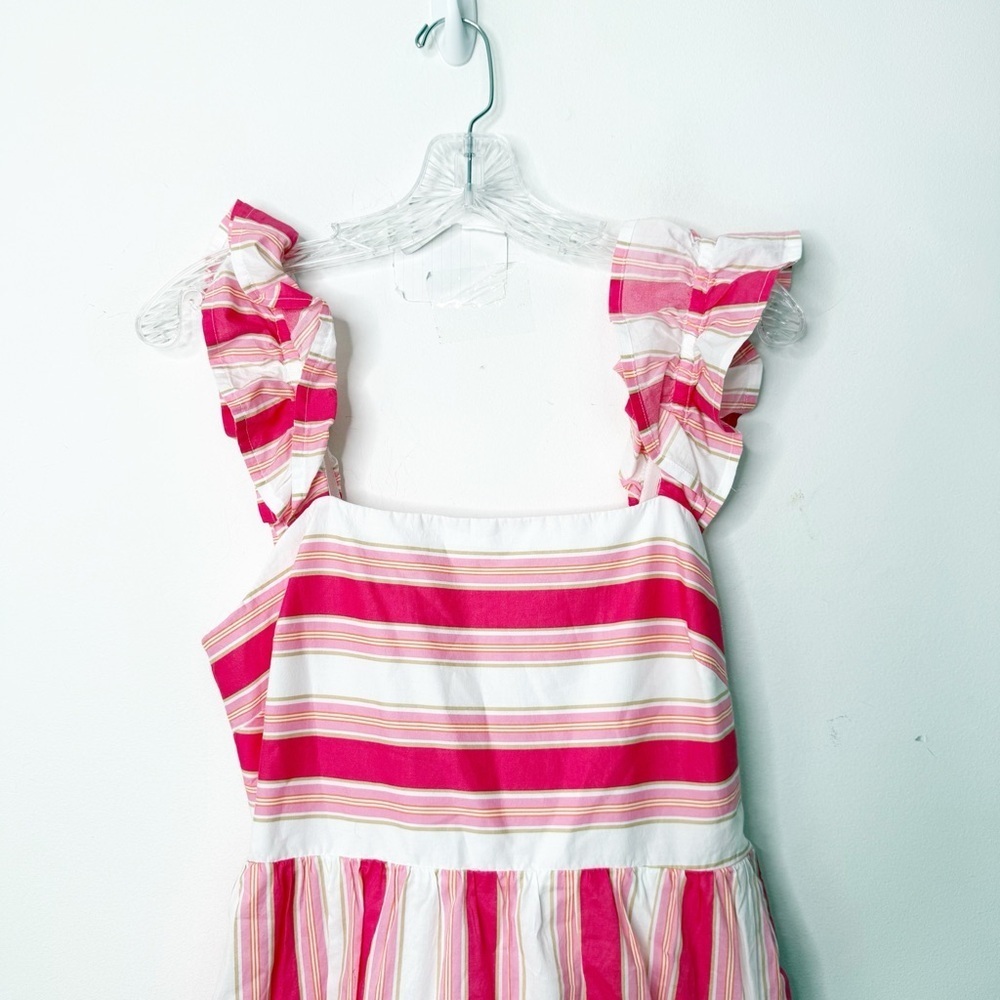 J. CREW | Striped Pink and White 100% Cotton Ruffle Straps Midi Dress Sz. 6 - Picture 5 of 7